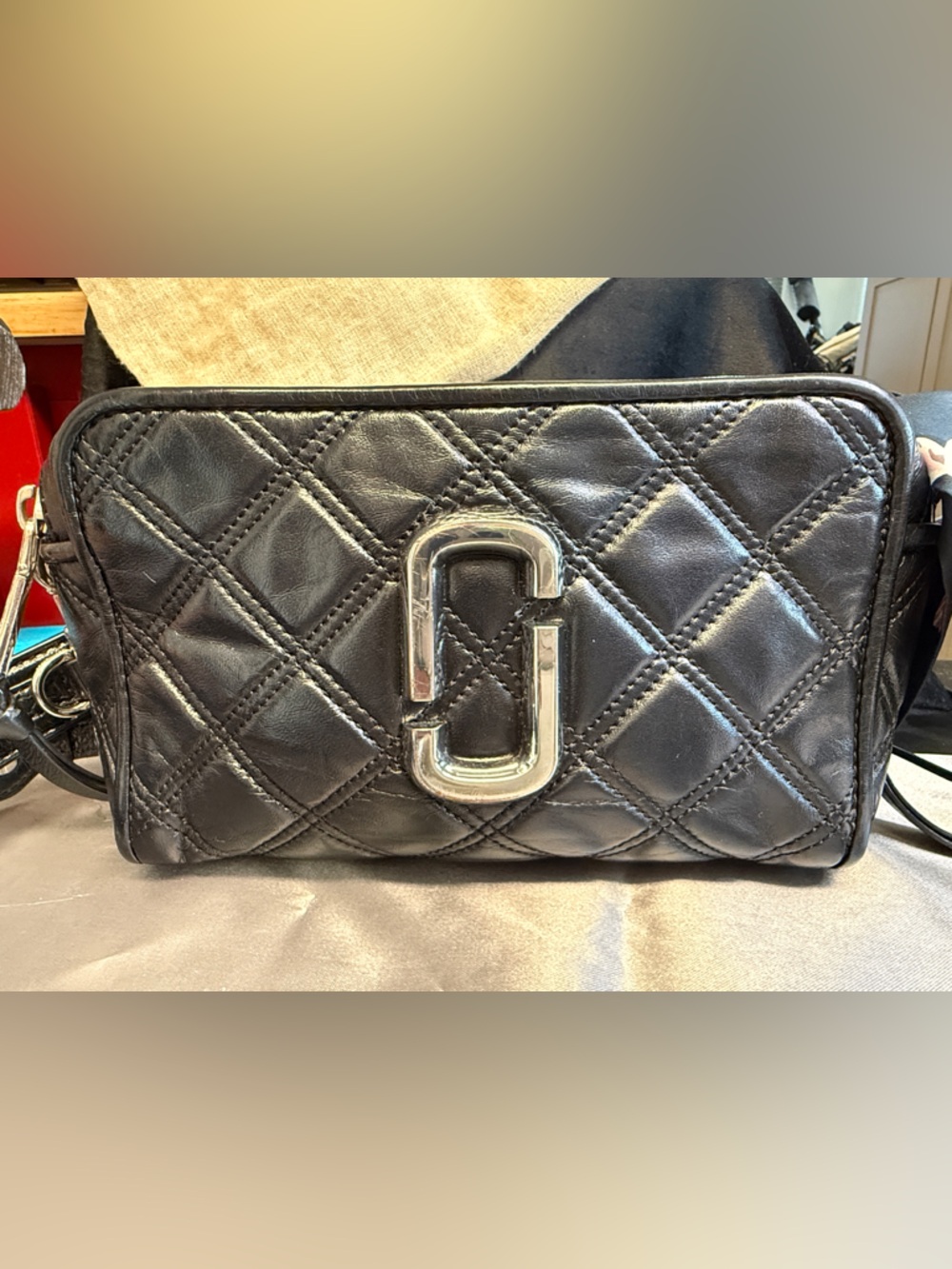 Marc Jacobs Black Quilted Leather Crossbody with Silver Double-J Logo